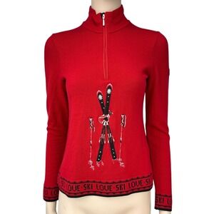 NEWLAND Merino Wool  1/2 Zip Ski Love Red Turtleneck Sweater Size XS